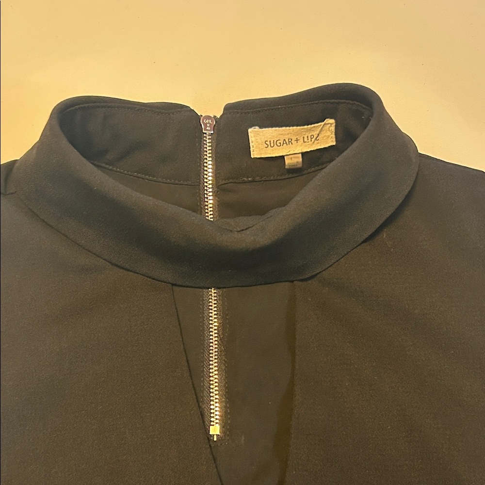 Sugarlips Black Mock Neck Top with Front Zipper